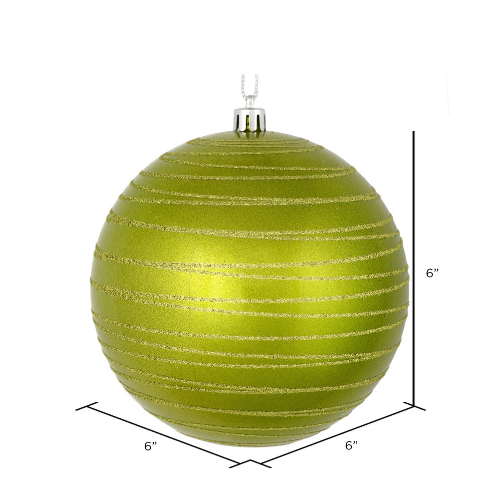 Vickerman 6" Lime Candy Finish Ball Ornament with Glitter Lines 3 per Bag