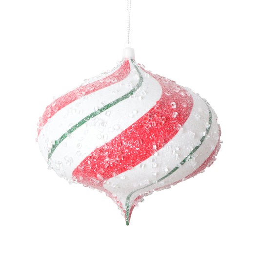 Vickerman 6.3" White Red Green Swirl Onion Ornament 2 per bag.