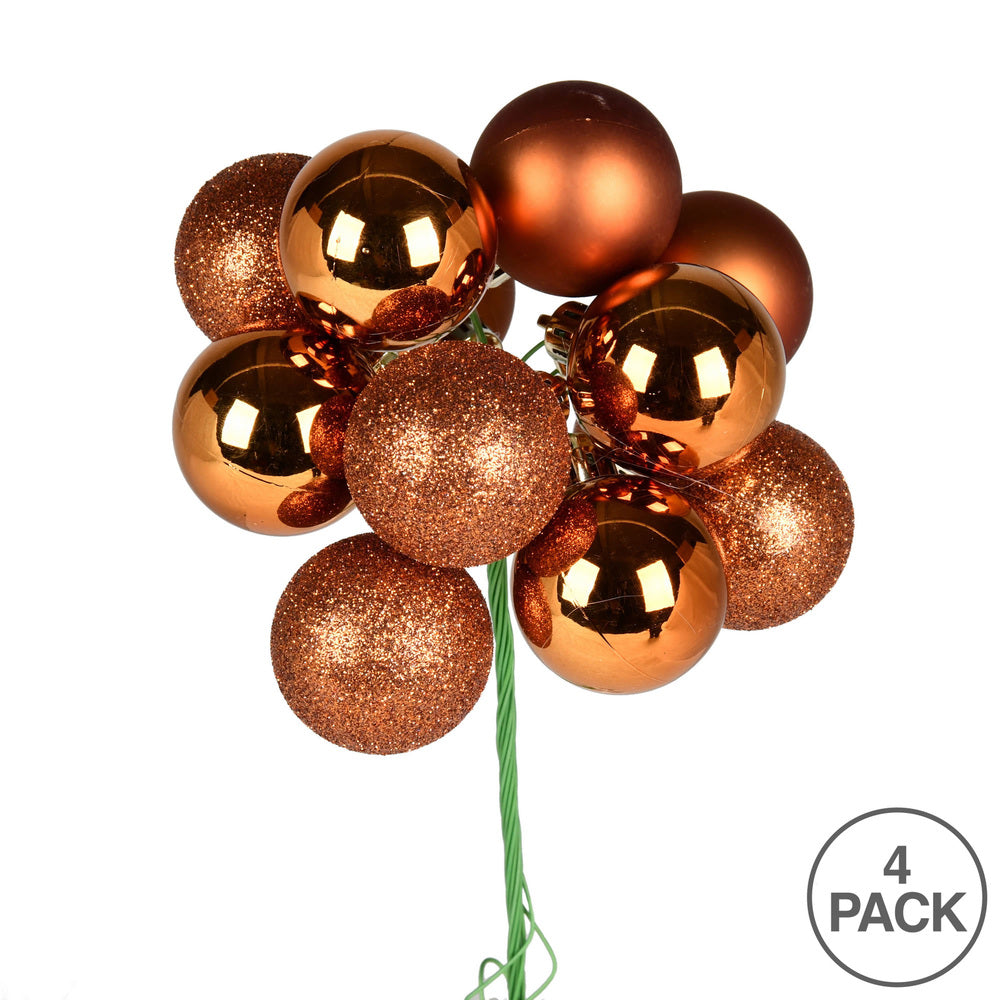 Vickerman 12" Copper Ball Ornament Christmas Pick 4 per set