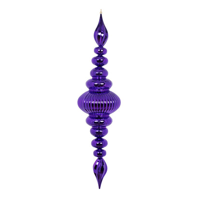 Vickerman 41" Plum Shiny Finial. This large ornament is an eye catching addition to any holiday decorating project. It features a metal hook for hanging. Made with shatterproof plastic.
