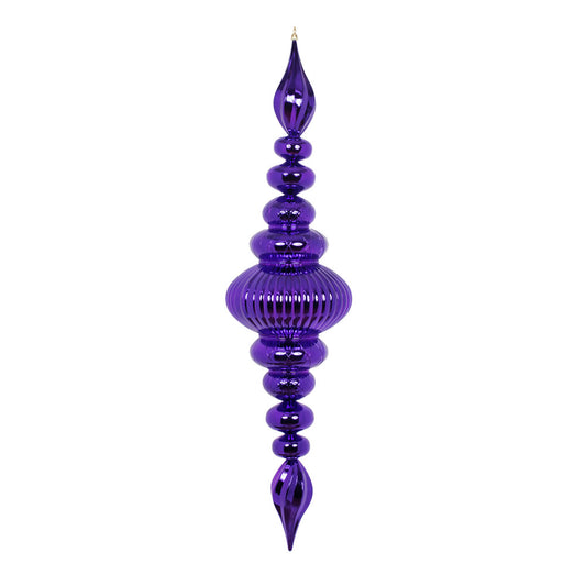 Vickerman 41" Plum Shiny Finial. This large ornament is an eye catching addition to any holiday decorating project. It features a metal hook for hanging. Made with shatterproof plastic.