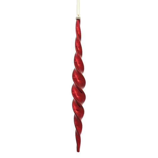 Vickerman 14.6" Wine Shiny Spiral Icicle Ornament with drilled and wired caps. Comes 2 per Box.