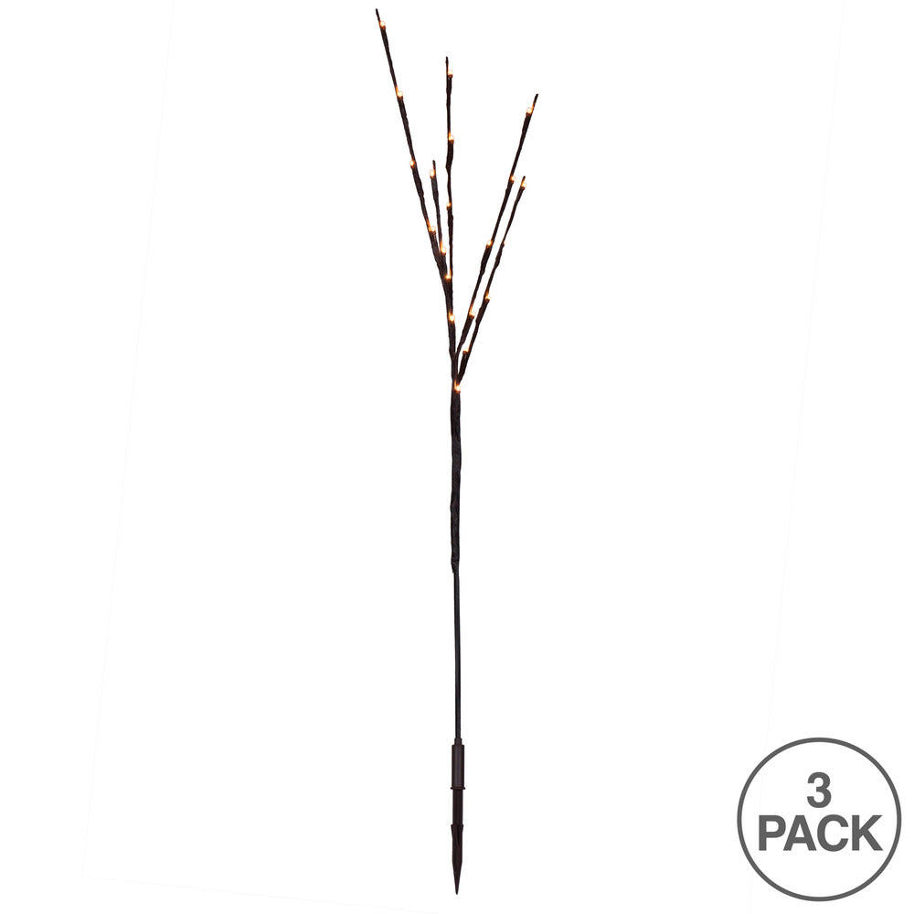 Vickerman 60 Gold Wide Angle LED Twig Light Set on Brown Wire Pack of 3
