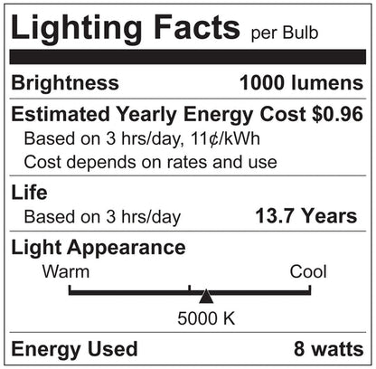 LUXRITE 8W LED Candelabra Bulb, 75W Equivalent, E12 Base, 1000 Lumens, 5000K Bright White, Dimmable Candle Light Bulbs for Chandeliers, Clear Filament, Enclosed Fixture & Wet Rated (LR21714)