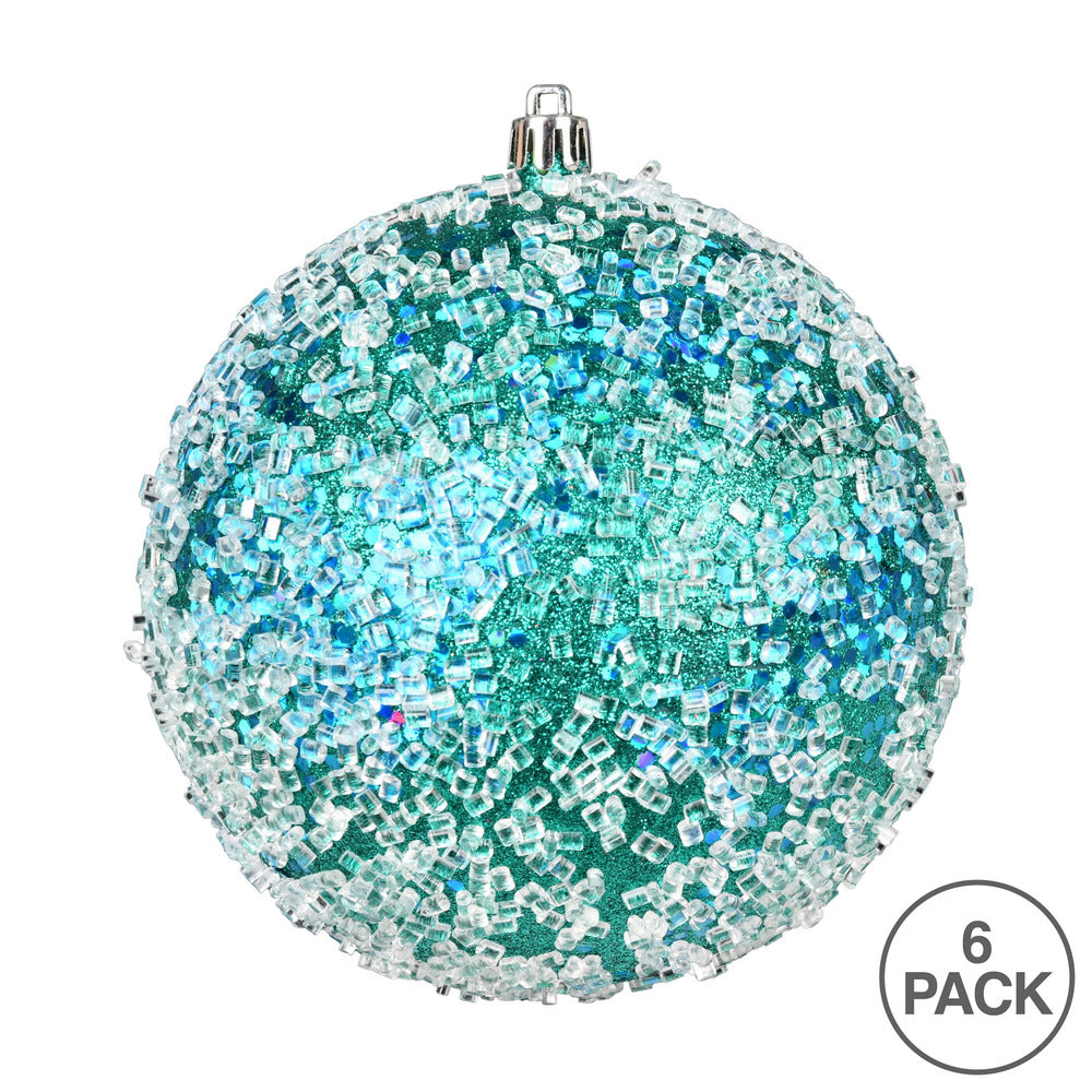 Vickerman 4" Teal Glitter Hail Ball Ornament 6 per Bag