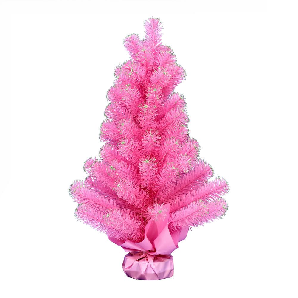 Vickerman 2' x 16" Pink Tinsel Artificial Christmas Tree Unlit