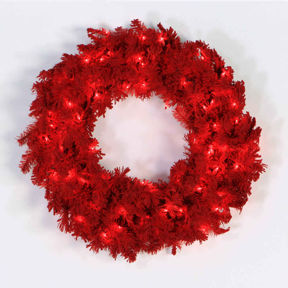 Vickerman 36" Flocked Red Fir Artificial Christmas Wreath Red Dura-Lit LED lights.