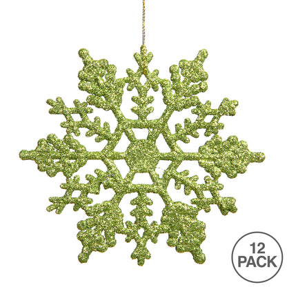 Vickerman 8" Lime Glitter Snowflake Christmas Ornament 12 per Box