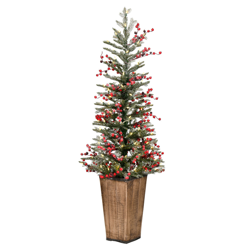 Vickerman 4.5' x 20" Frosted Berry Potted Pine Artificial Christmas Tree Warm White LED Lights