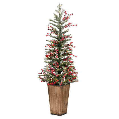 Vickerman 4.5' x 20" Frosted Berry Potted Pine Artificial Christmas Tree Warm White LED Lights