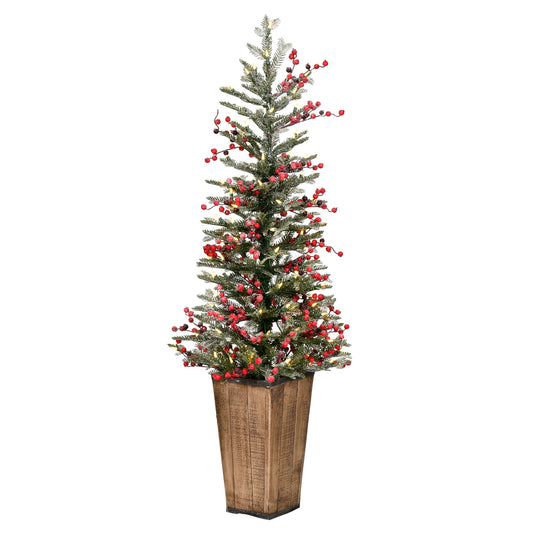 Vickerman 4.5' x 20" Frosted Berry Potted Pine Artificial Christmas Tree Warm White LED Lights