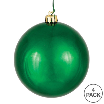 Vickerman 4.75" Emerald Shiny Ball Ornament 4 per Bag