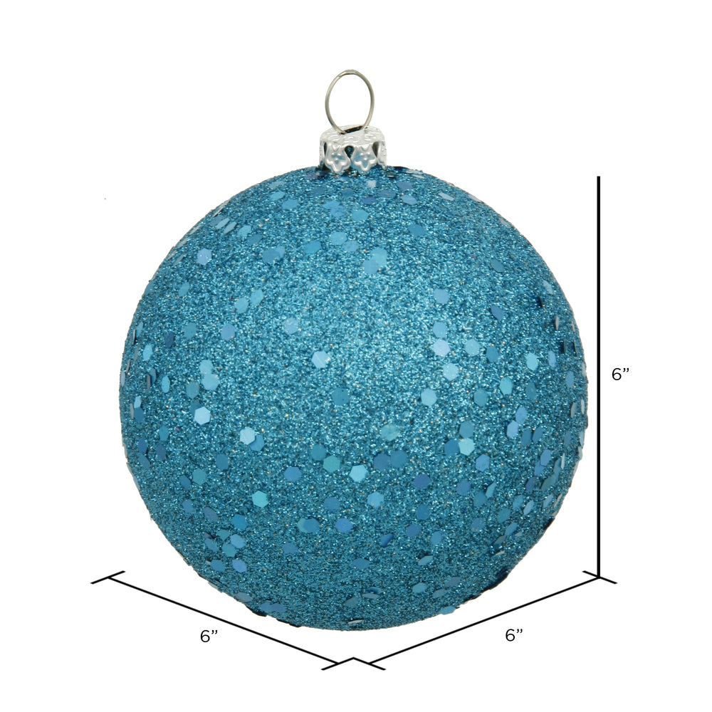 Vickerman 6" Turquoise Sequin Ball Ornament 4 per Bag
