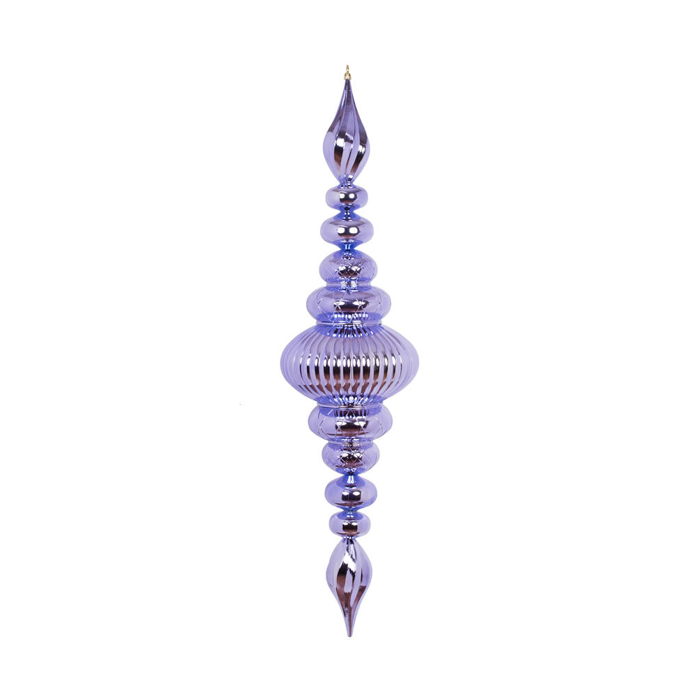 Vickerman 41" Lavender Shiny Finial. This large ornament is an eye catching addition to any holiday decorating project. It features a metal hook for hanging. Made with shatterproof plastic.