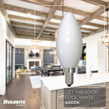 Bulbrite 5W LED LIGHT BULB B11 4000K FILAMENT MILKY FINISH, E12 CANDELABRA BASE, DIMMABLE, 4PK (776934)