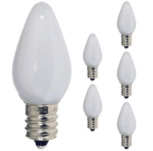 Damar- C7 LED Christmas Night Light Bulb Solid White E12 Candelabra Base 0.96W 6500K Daylight Dimmable 100-130V Pack of 6- Shatterproof Replacement String Lights for Chandelier Window Candle