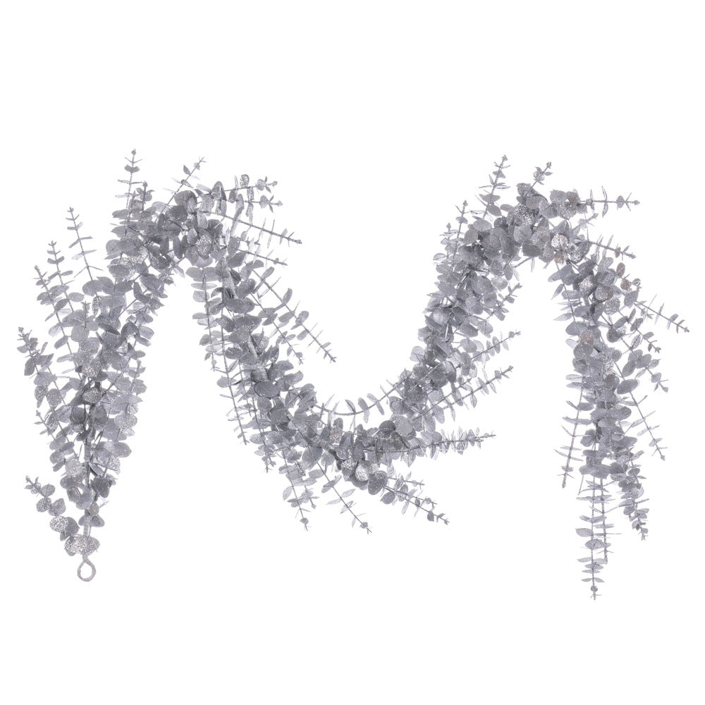 Vickerman 6' Silver Artificial Eucalyptus Glitter Garland.