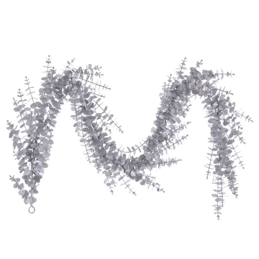 Vickerman 6' Silver Artificial Eucalyptus Glitter Garland.