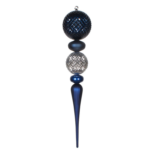 Vickerman 33" Midnight Blue Silver and Blue Durian Candy and Matte Finial Ornament