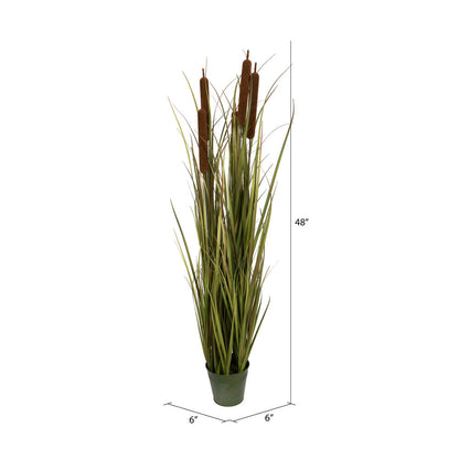 Vickerman 48" Artificial Potted Grass with Brown Cattails.