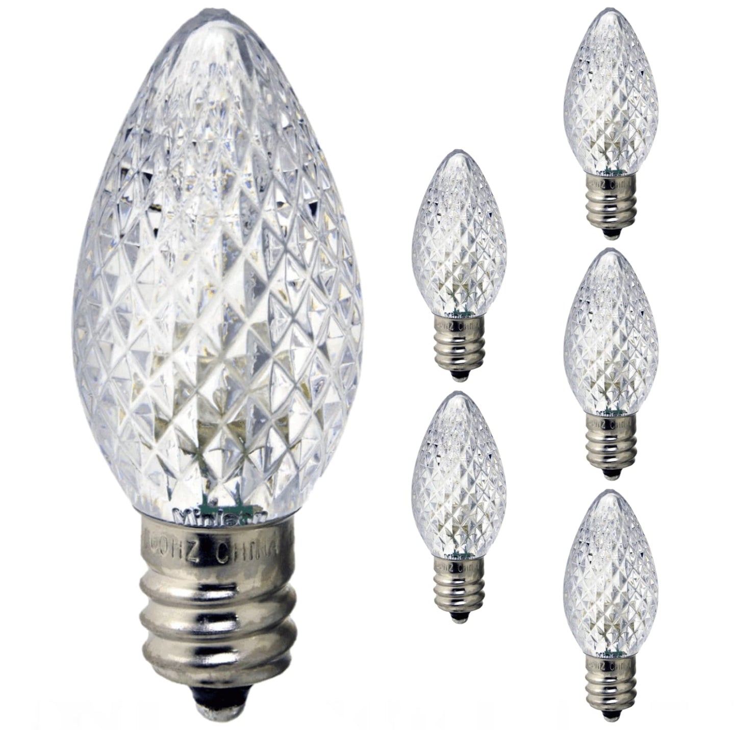 Damar- C7 LED Replacement Christmas Light Bulb Transparent Faceted 6500K Daylight E12 Candelabra Base 0.96W 100-130V Pack of 6-Shatterproof Clear String Light for Patio Holiday Party D?cor Xmas Tree