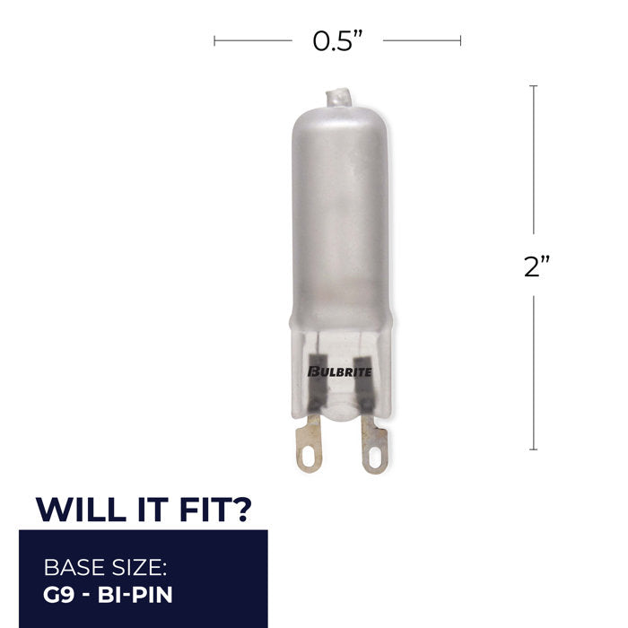 Bulbrite Pack of (5) 60 Watt 120V Dimmable Frost T4 Halogen Mini Light Bulbs with Bi-Pin (G9) Base, 2900K Soft White Light