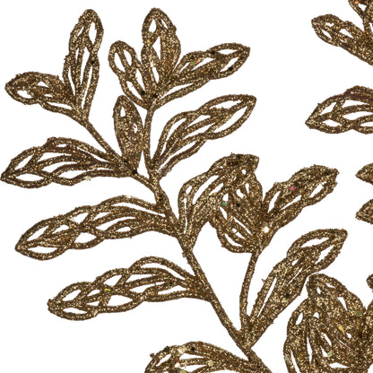 Vickerman 22" Gold Bipinnate Glitter Leaf Artificial Christmas Spray. Includes 12 sprays per pack.