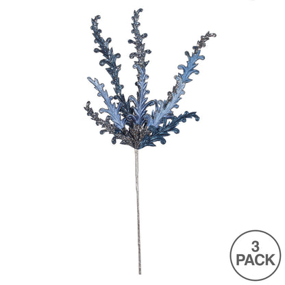 Vickerman 20" Blue Petal Flower Artificial Christmas Spray. Includes 3 sprays per pack.