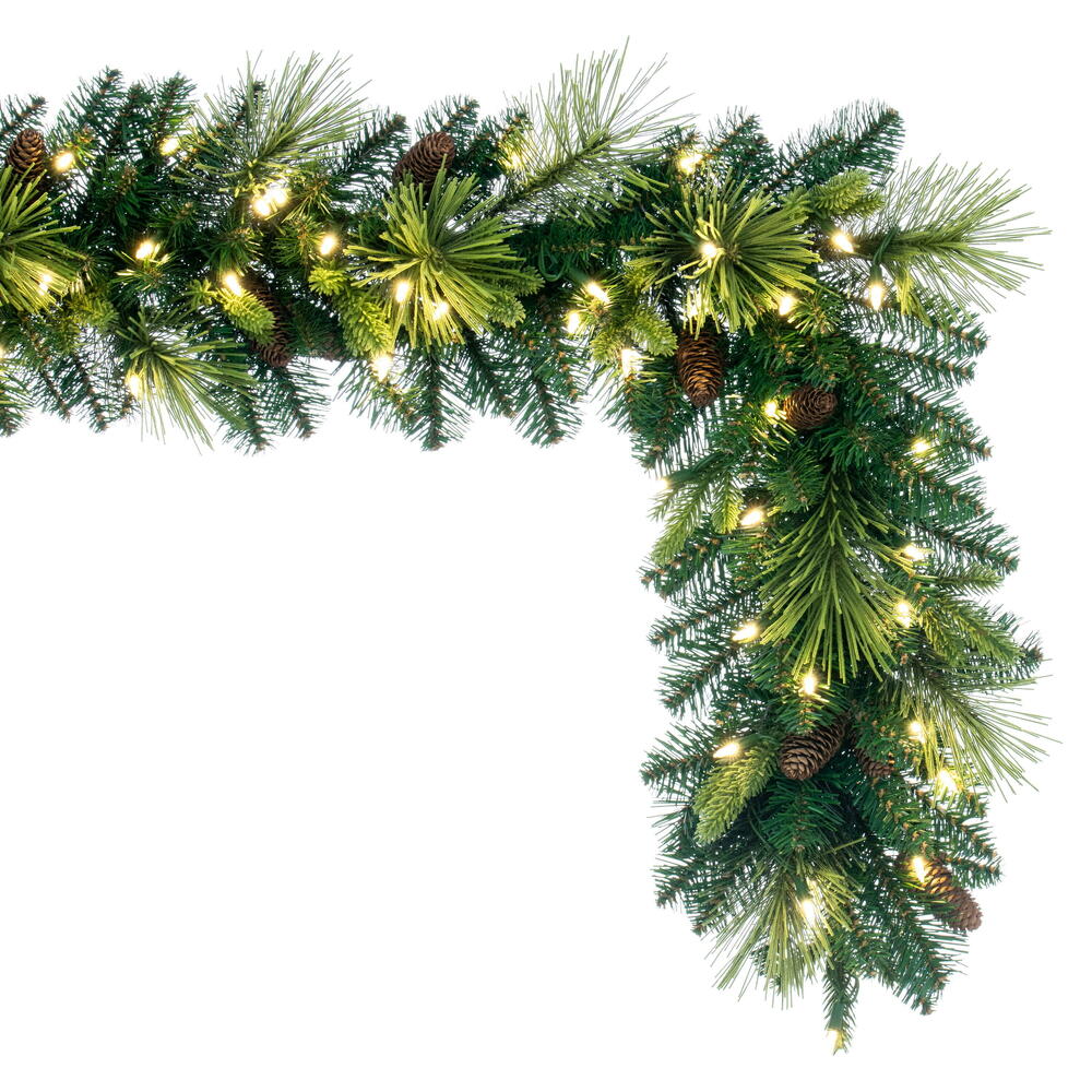 Vickerman 9' x 14" Emerald Mixed Fir Artificial Christmas Garland with Warm White LED Lights.