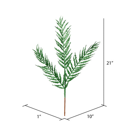 Vickerman 21" Green Glitter Feather Fern Artificial Christmas Spray. Includes 12 sprays per pack.