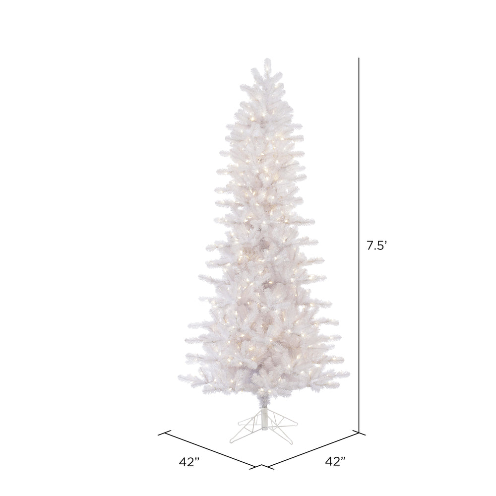 Vickerman 7.5' Crystal White Pine Slim Artificial Christmas Tree Pure White LED Lights