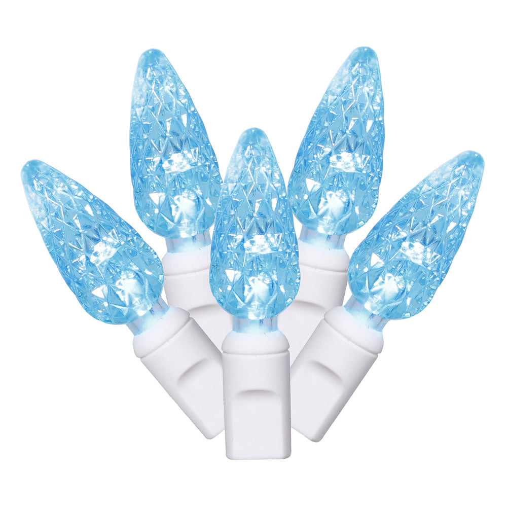 Vickerman 100 Teal C6 LED Single Mold Light on White Wire 34' Christmas Light Strand