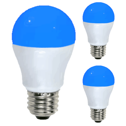 Damar A15 LED Blue Light Bulb 5W 80 Lumen E26 Medium Screw Base for Party Decoration Holiday Lighting Small Light Bulb 120V 200° Beam Angle White Finish Turns Blue When Lit Pack of 3