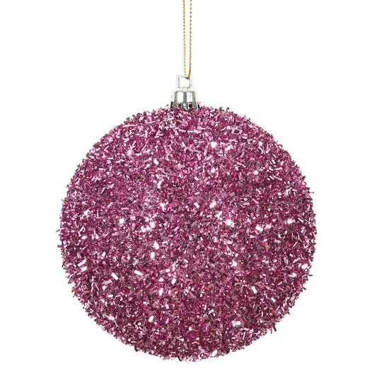 Vickerman 4" Pink Tinsel Ball Ornament 4 per Bag