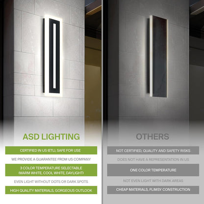ASD Lighting LED Outdoor Wall Sconce with Center Light 18" 18W 120-277V CCT Selectable 3000/4000/5000K Dimmable Black ETL