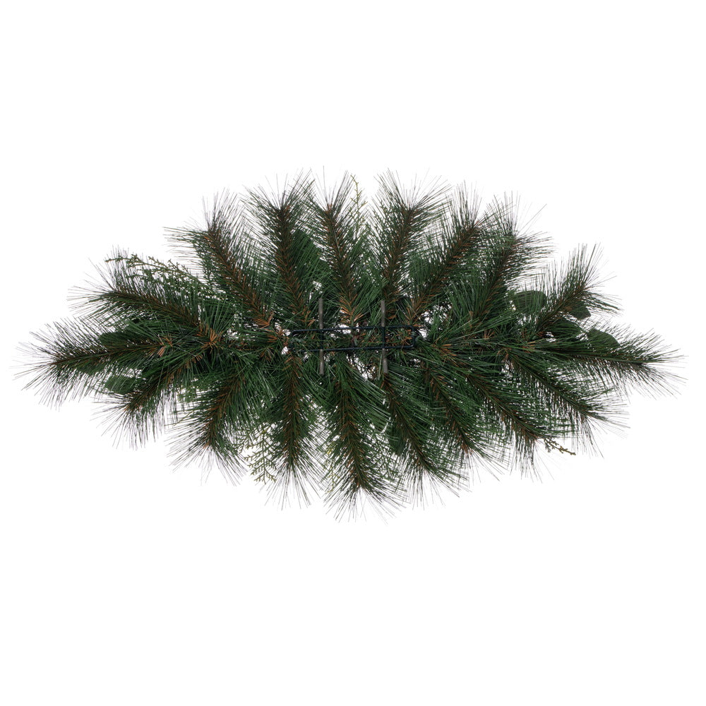 Vickerman 30" Artificial Long Leaf Pine with Seeded Cedar Eucalyptus Foliage and Pinecones 3 Candle Holder