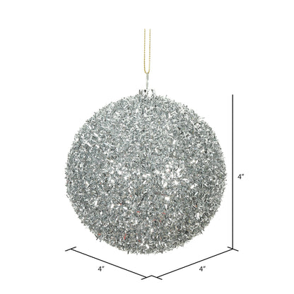 Vickerman 4" Silver Tinsel Ball Ornament 4 per Bag