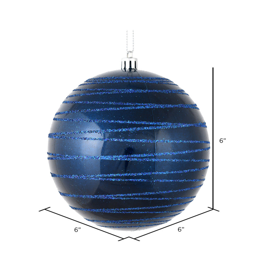 Vickerman 6" Midnight Blue Candy Finish Ball Ornament with Glitter Lines 3 per Bag