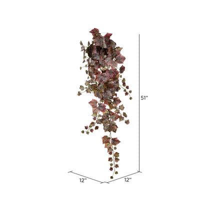 Vickerman 51" Artificial Burgundy Grape Leaf Ivy Hanging Bush.