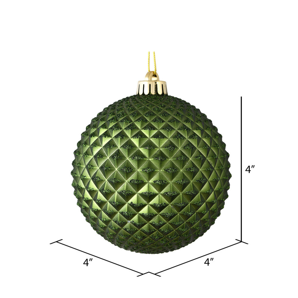 Vickerman 4" Moss Green Durian Glitter Ball Ornament 6 per Bag