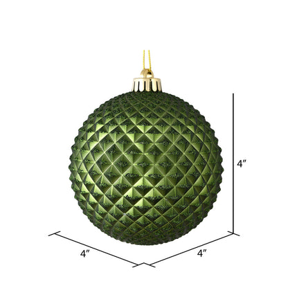 Vickerman 4" Moss Green Durian Glitter Ball Ornament 6 per Bag
