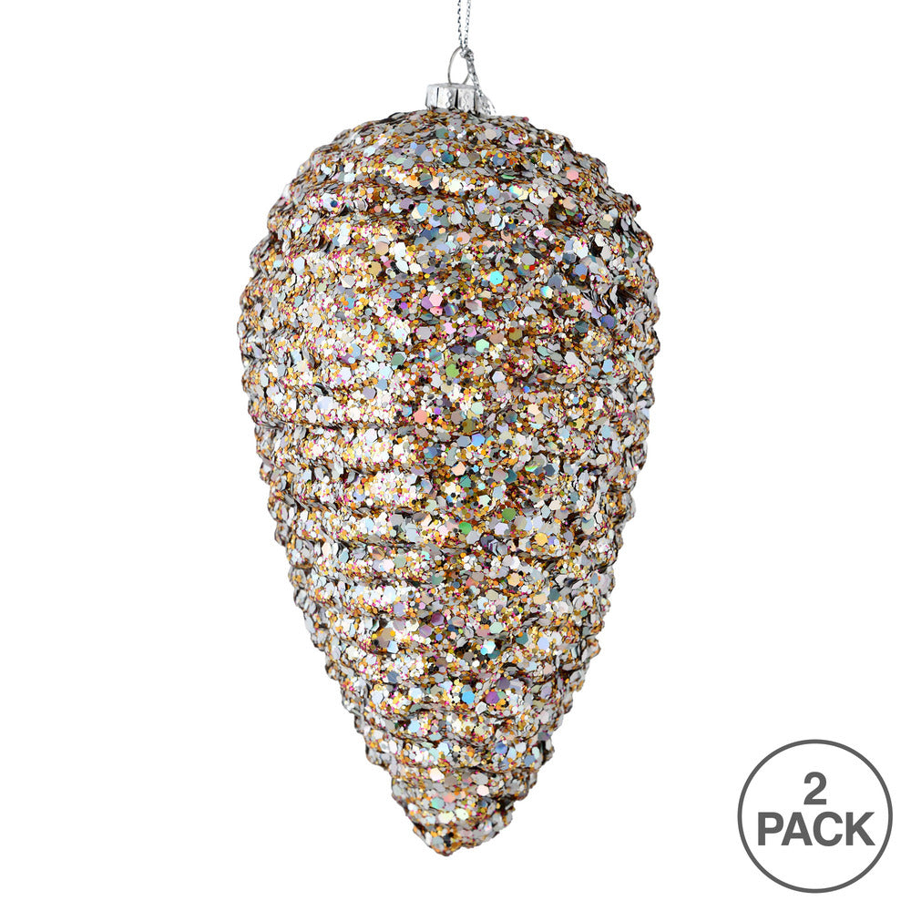 Vickerman 10" Multi-Colored Matte Glitter Pinecone Christmas Ornament Pack of 2
