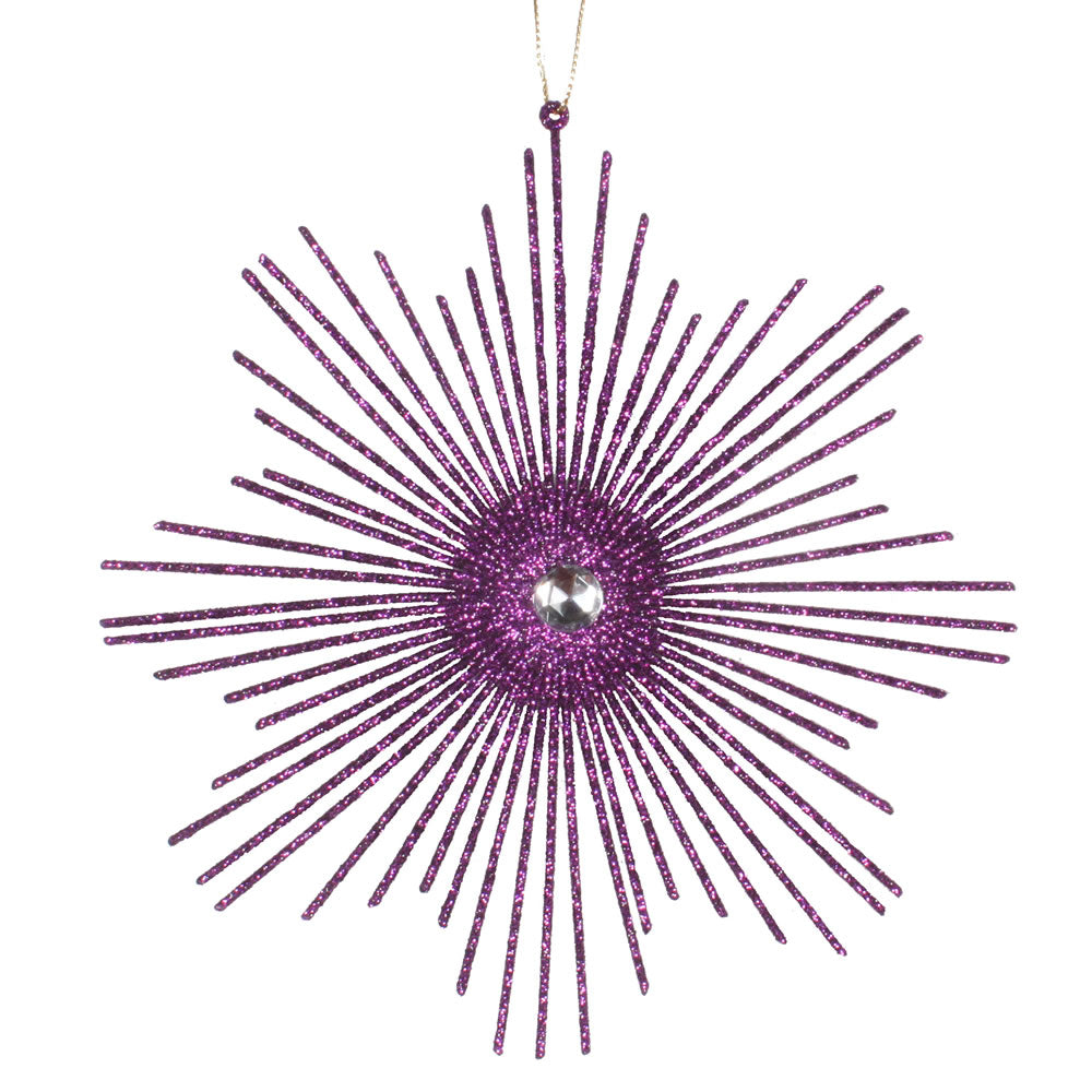 Vickerman 6.5" Plum Snowflake Burst Glitter Christmas Ornament 6 per Bag