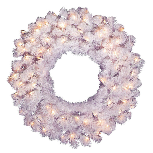 Vickerman 30" Crystal White Spruce Artificial Christmas Wreath Clear Dura-lit Incandescent Mini Lights