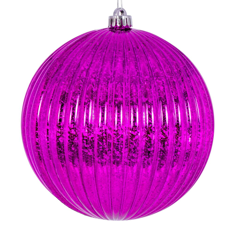 Vickerman 4" Fuchsia Shiny Lined Mercury Ball Ornament 6 per bag.