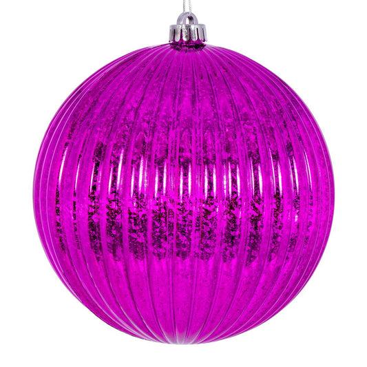 Vickerman 4" Fuchsia Shiny Lined Mercury Ball Ornament 6 per bag.