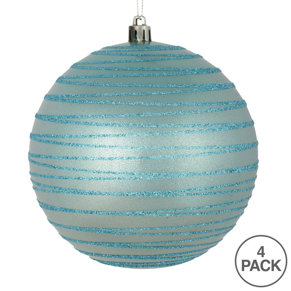 Vickerman 4.75" Baby Blue Candy Finish Ball Ornament with Glitter Lines 4 per Bag