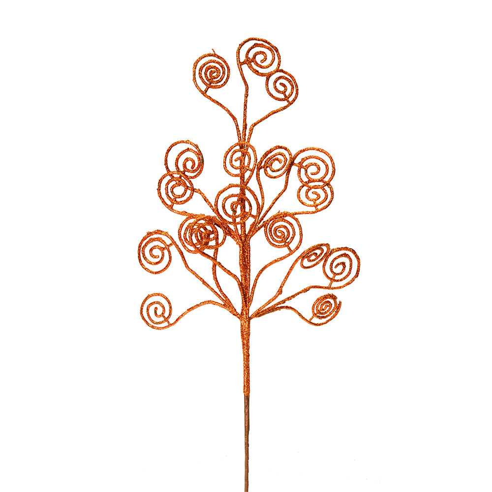 Vickerman 17" Copper Glitter Curly Artificial Christmas Spray. Includes 6 sprays per pack.