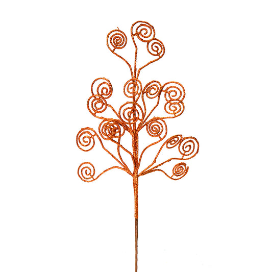 Vickerman 17" Copper Glitter Curly Artificial Christmas Spray. Includes 6 sprays per pack.