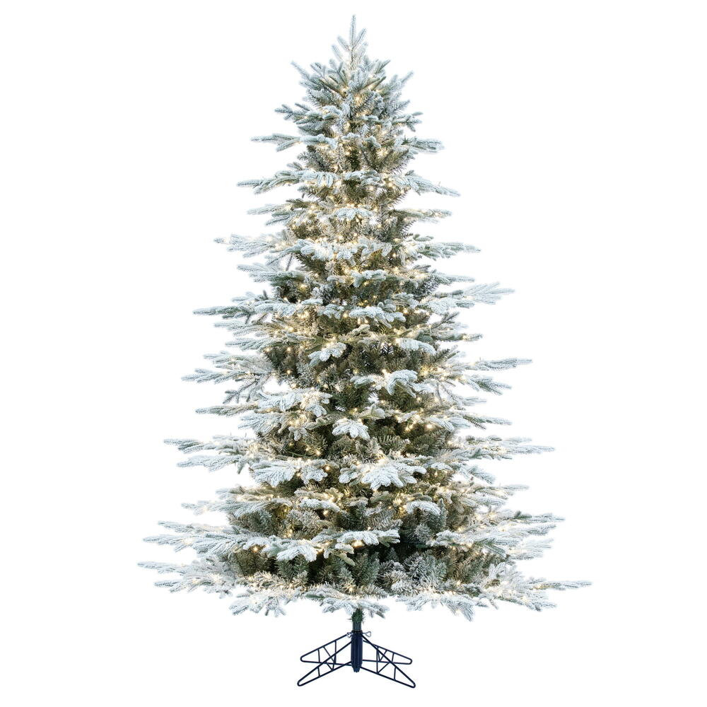 Vickerman 7.5' x 62" Flocked Kamas Fraser Tree Warm White Low Voltage 3MM LED Lights.